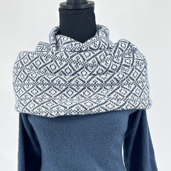 Alpaperu Sweater Women’s Peruvian Alpaca Fair Isle Cowl Shawl Blue White Small - Picture 2 of 9